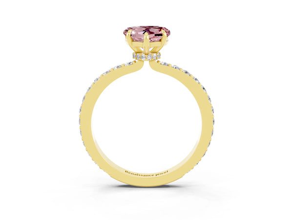 Yellow gold Heart Cut Morganite Pavé Engagement Ring with Round  Accents and Prong Setting