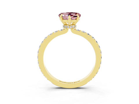 Yellow gold Heart Cut Morganite Ring with Pavé Band and Four-Prong Setting_3