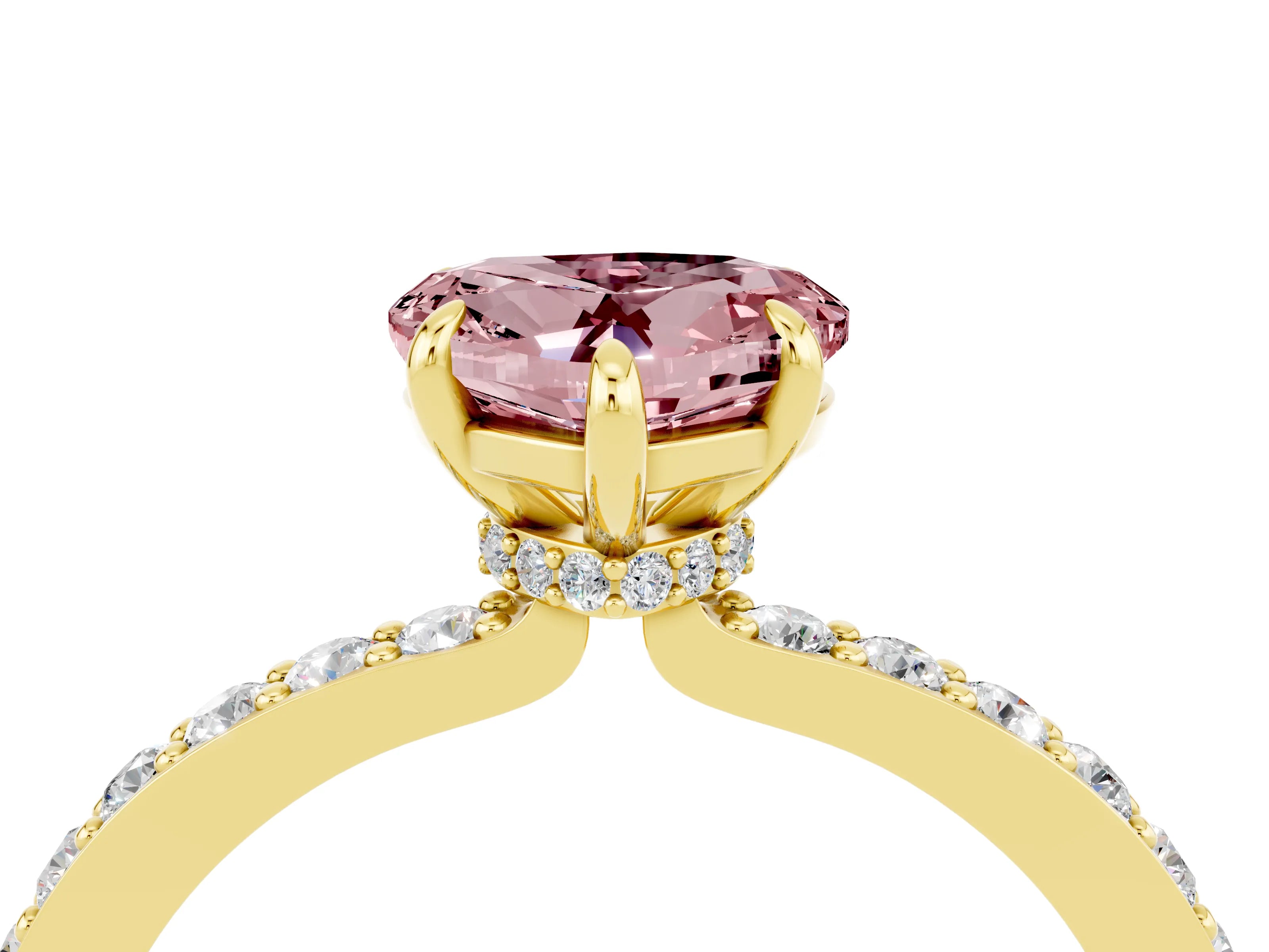 Yellow gold Heart Cut Morganite Ring with Pavé Band and Four-Prong Setting_4