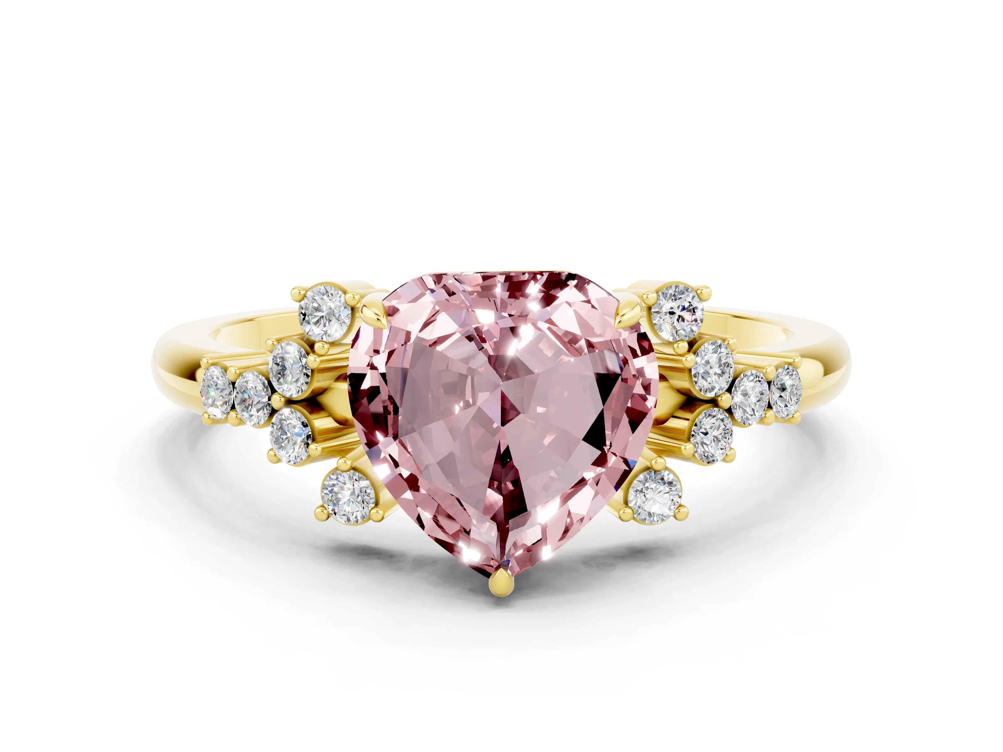 Yellow gold Heart Cut Morganite Ring with Side Stones and Four-Prong Setting_36