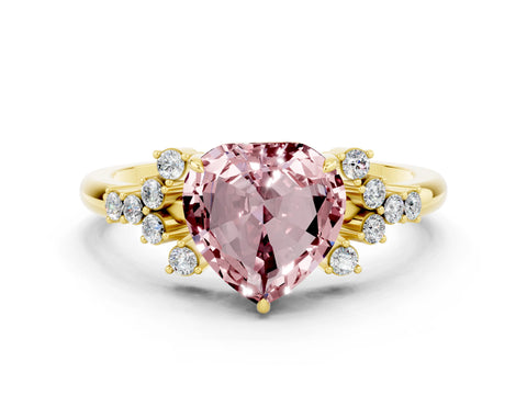 Yellow gold Heart Cut Morganite Ring with Side Stones and Four-Prong Setting_36