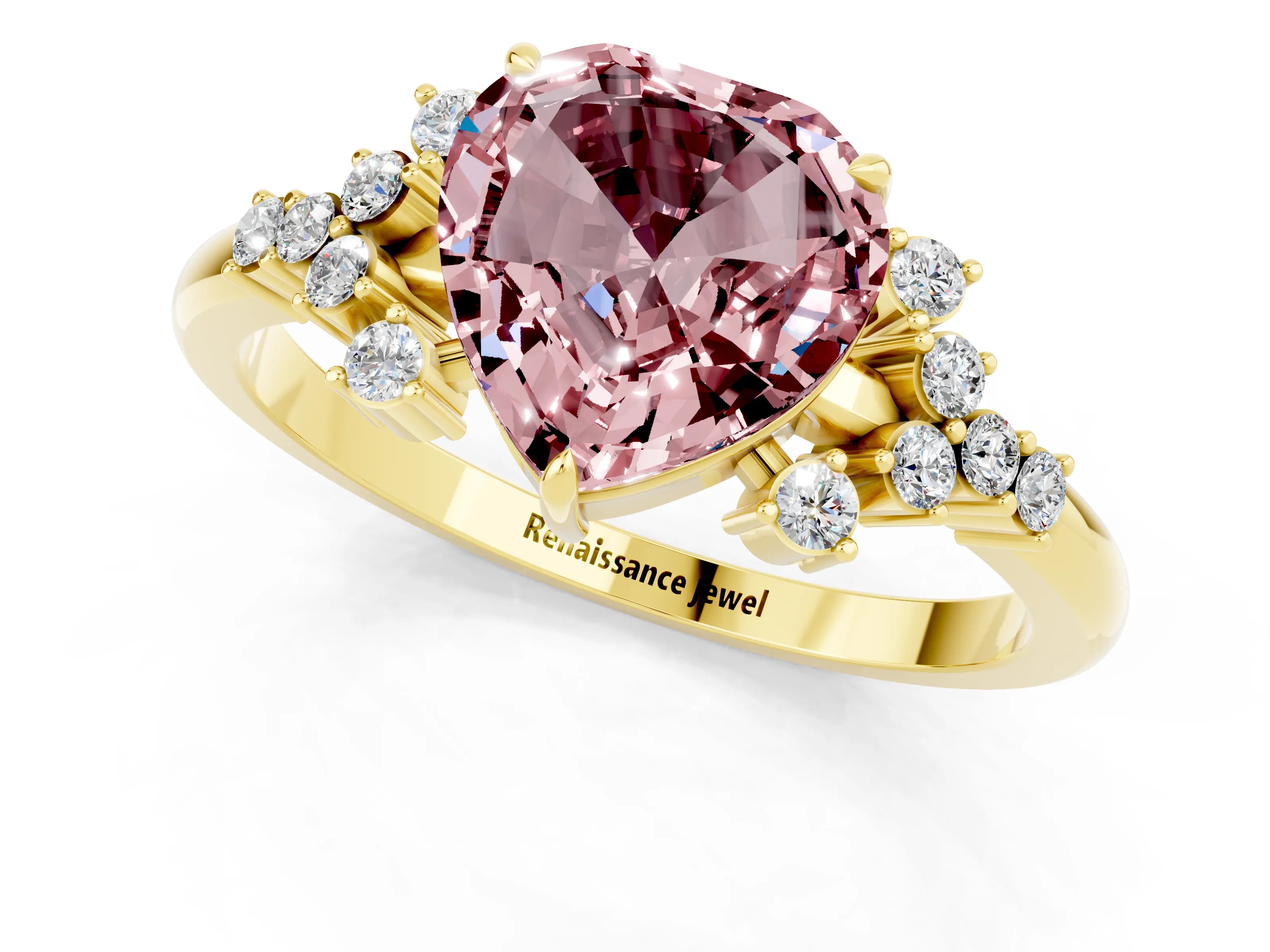 Yellow gold Heart Cut Morganite Ring with Side Stones and Four-Prong Setting_37