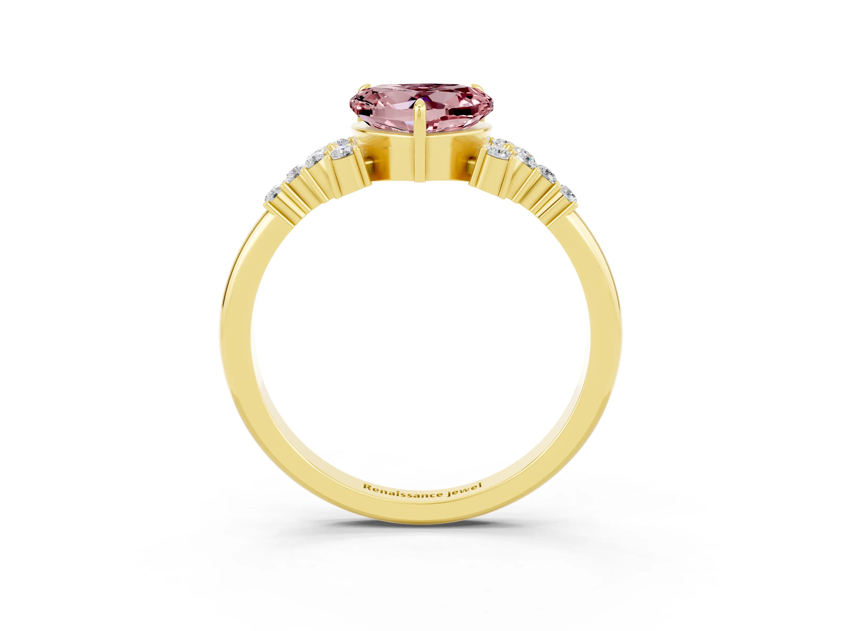 Yellow gold Heart Cut Morganite Ring with Side Stones and Four-Prong Setting_39