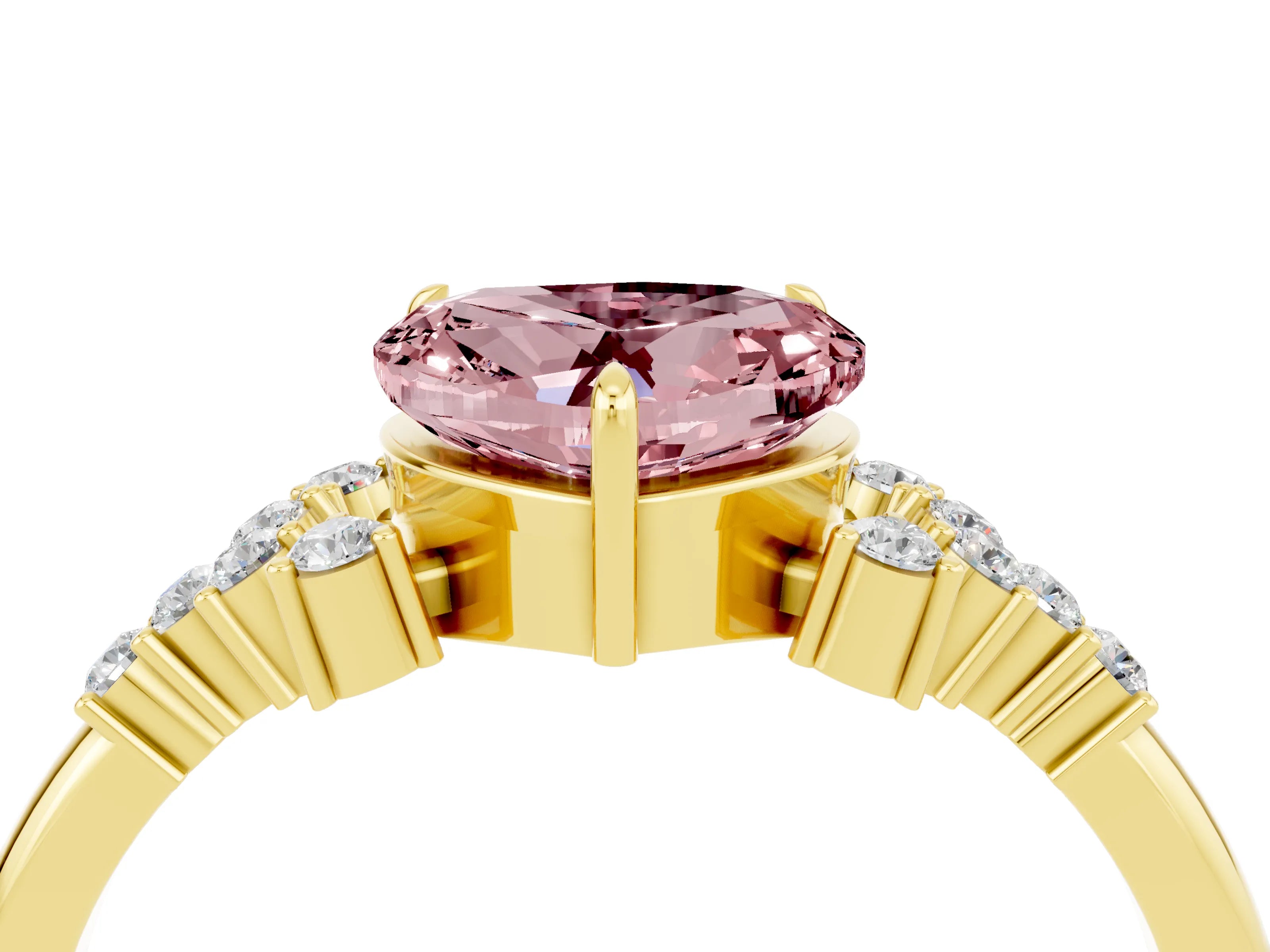Yellow gold Heart Cut Morganite Ring with Side Stones and Four-Prong Setting_40
