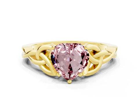 Yellow gold Heart Cut Morganite Solitaire Celtic Knot Ring with Four-Prong Setting_12