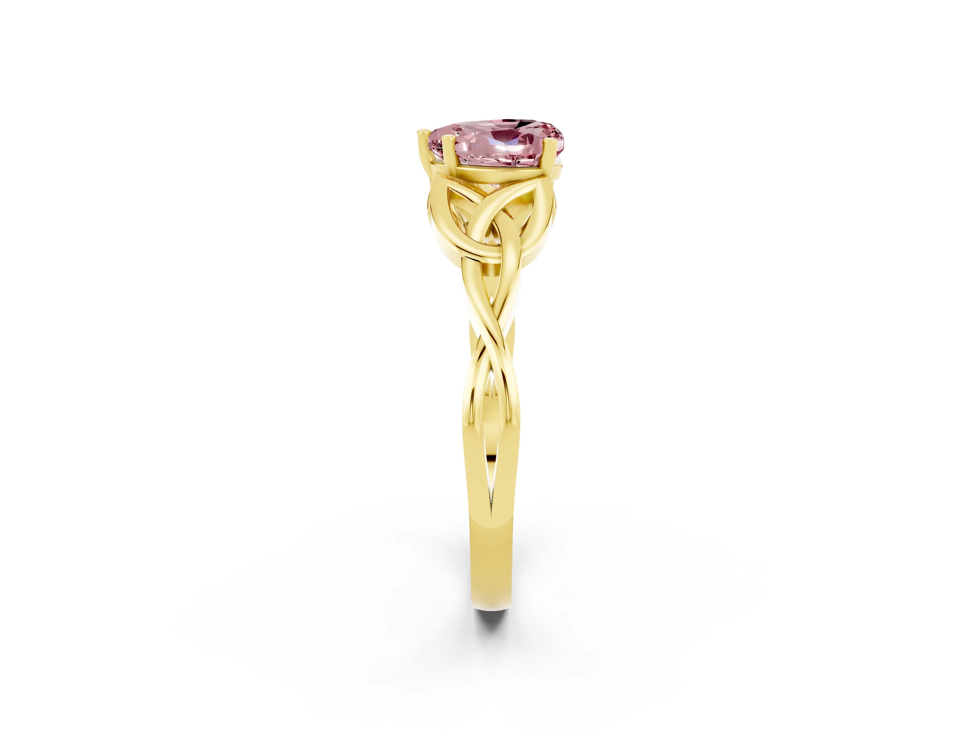 Yellow gold Heart Cut Morganite Solitaire Celtic Knot Ring with Four-Prong Setting_14