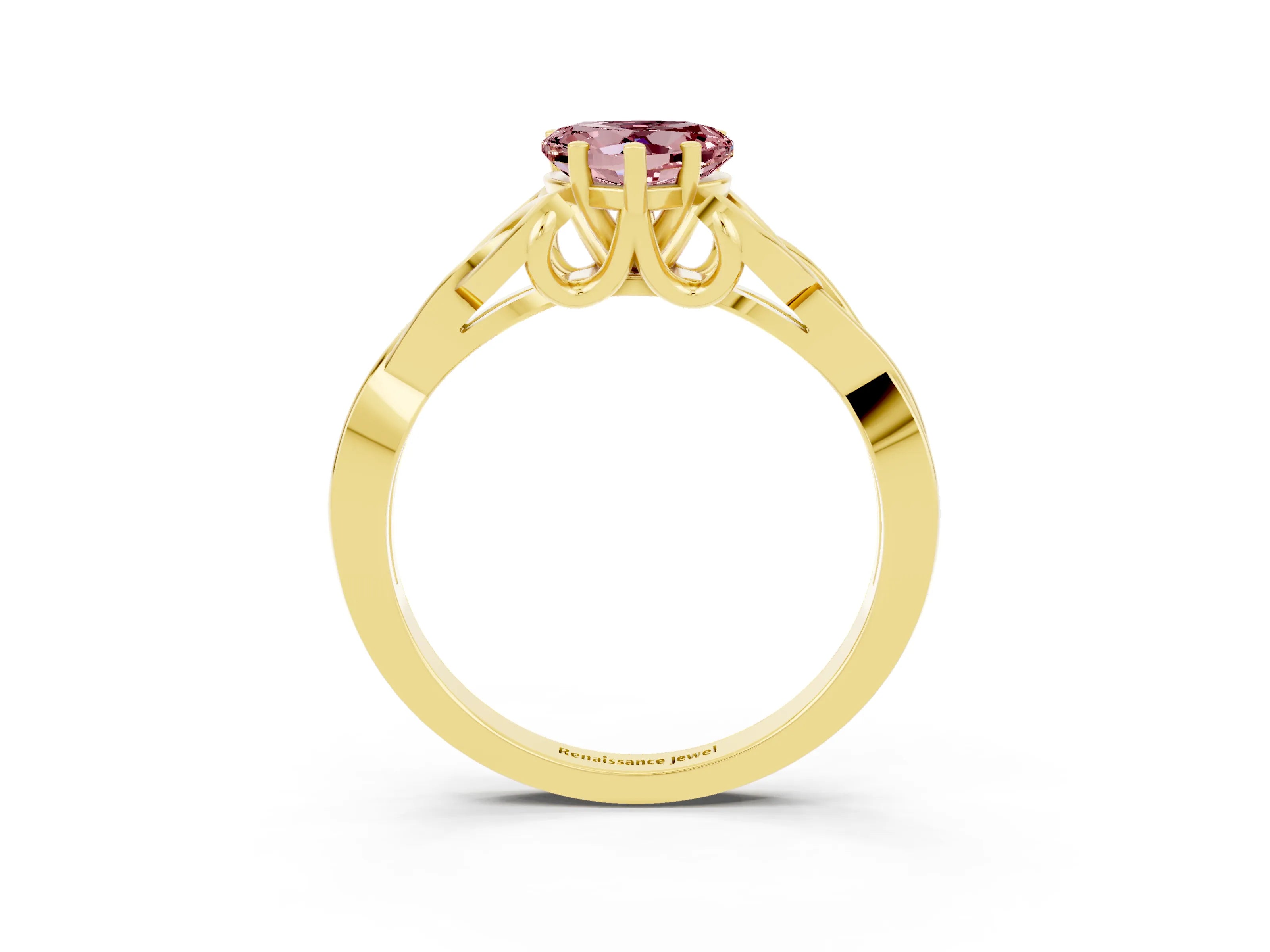 Yellow gold Heart Cut Morganite Solitaire Celtic Knot Ring with Four-Prong Setting_15