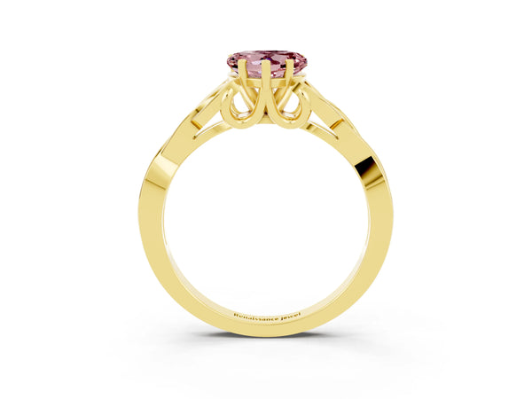 Yellow gold Heart Cut Morganite Solitaire Celtic Knot Ring with Four-Prong Setting