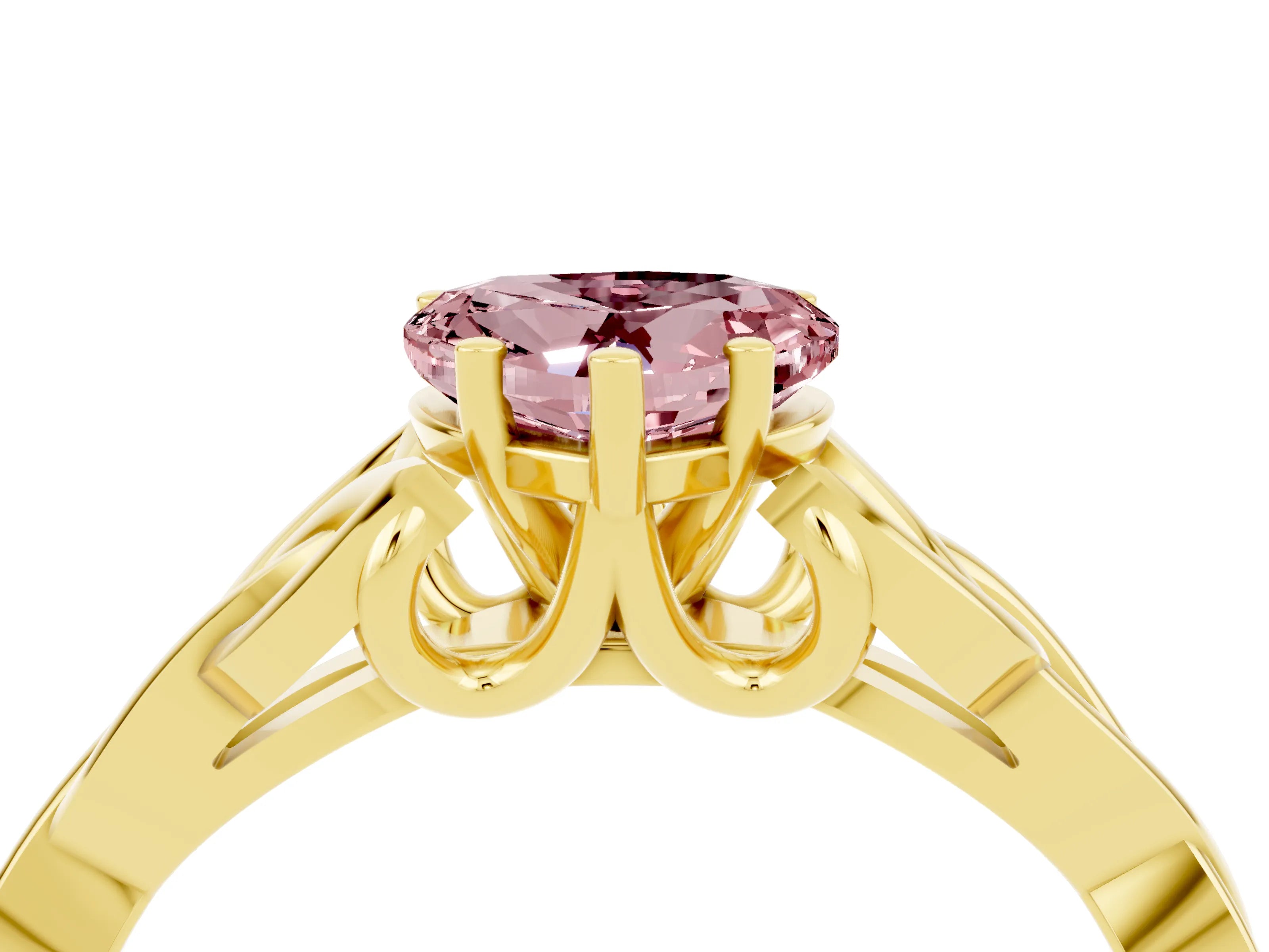 Yellow gold Heart Cut Morganite Solitaire Celtic Knot Ring with Four-Prong Setting_16