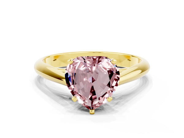 Yellow gold Heart Cut Morganite Solitaire Engagement Ring with Cathedral Setting and Four-Prong Mount