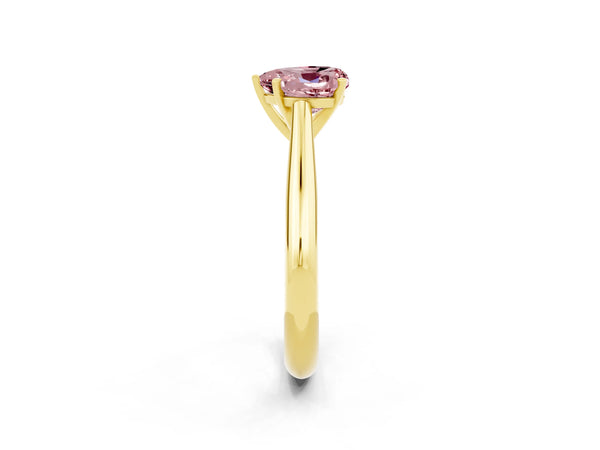Yellow gold Heart Cut Morganite Solitaire Engagement Ring with Cathedral Setting and Four-Prong Mount