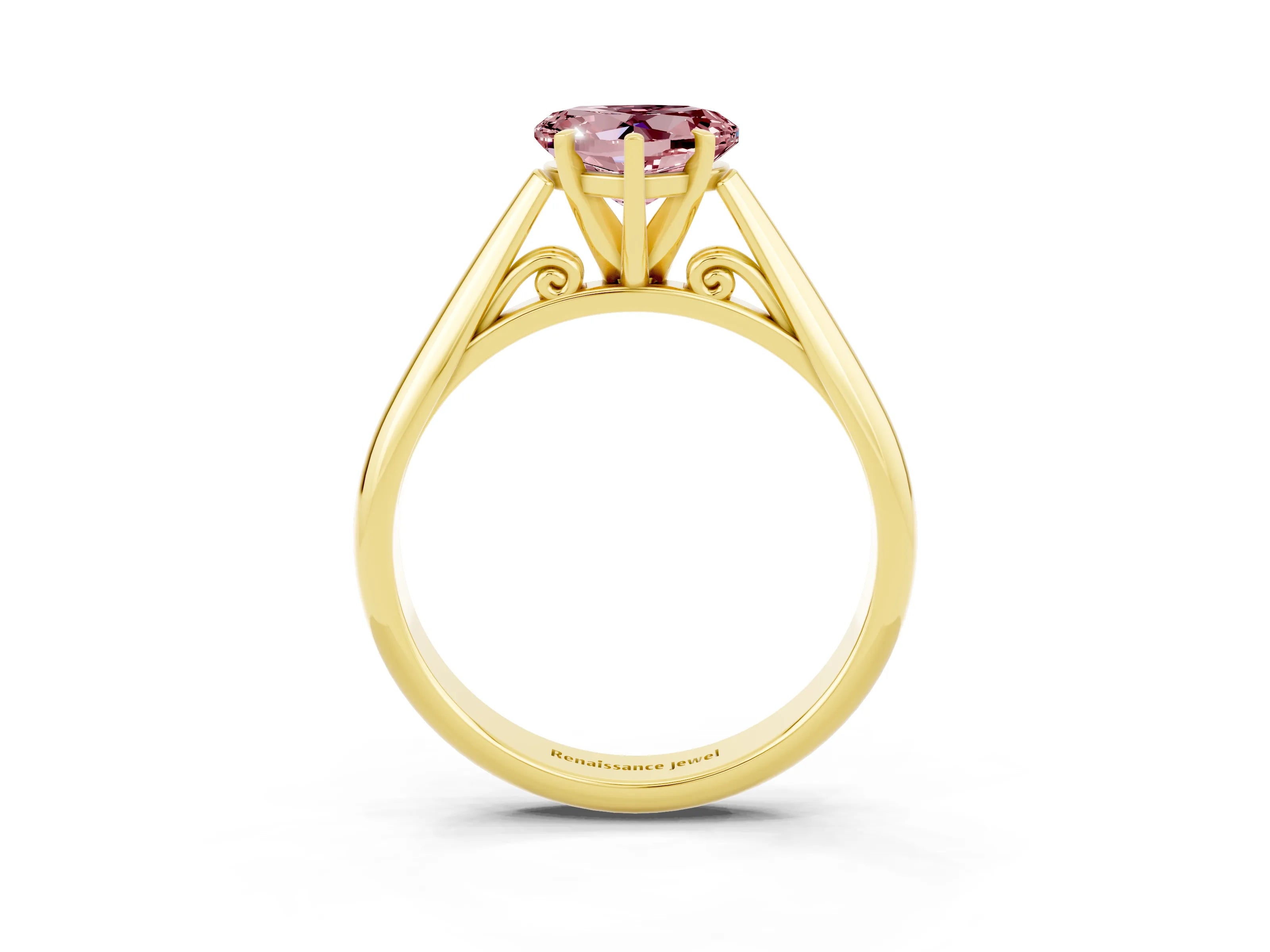 Yellow gold Heart Cut Morganite Solitaire Engagement Ring with Cathedral Setting and Four-Prong Mount_15