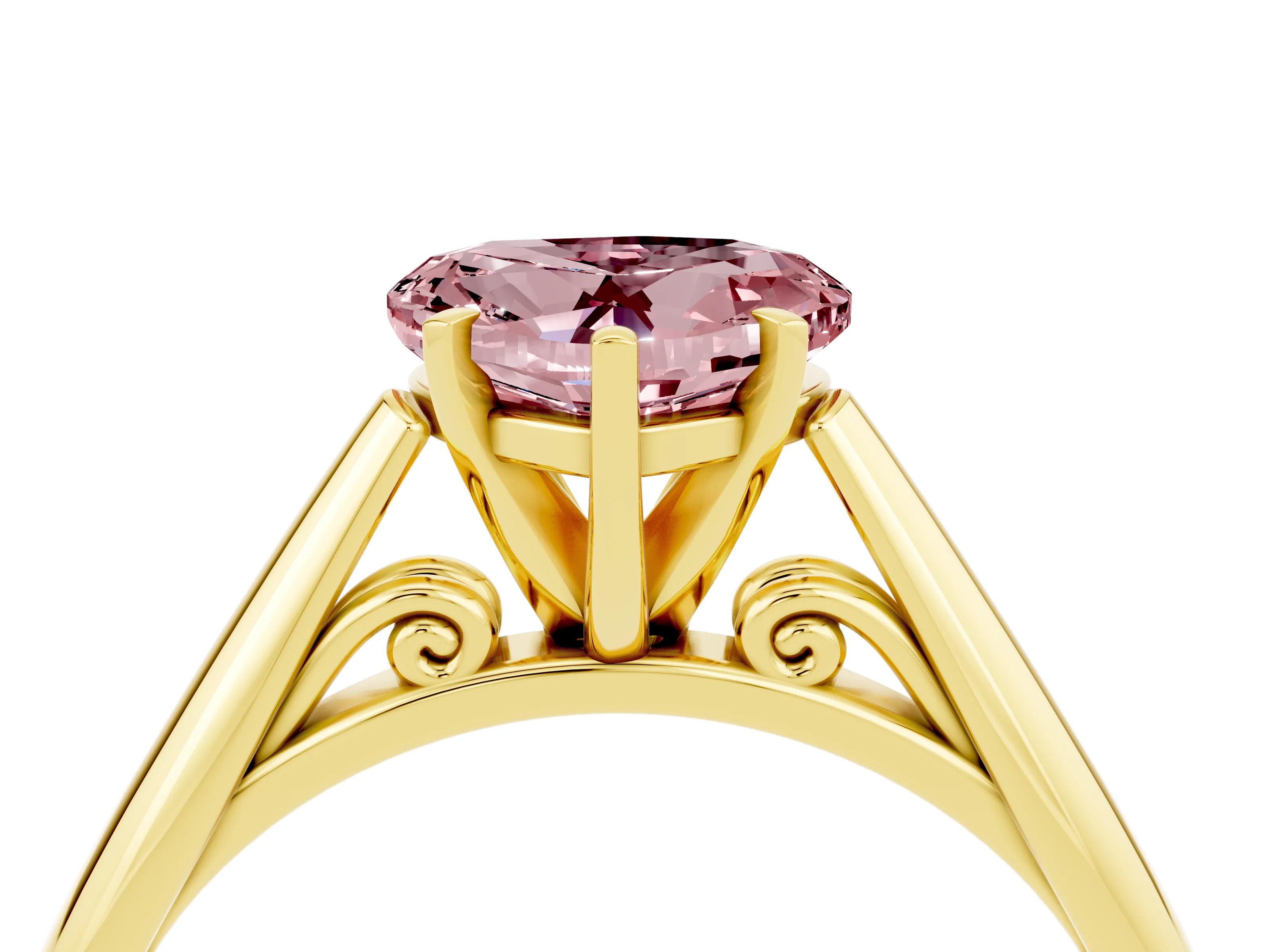 Yellow gold Heart Cut Morganite Solitaire Engagement Ring with Cathedral Setting and Four-Prong Mount_16
