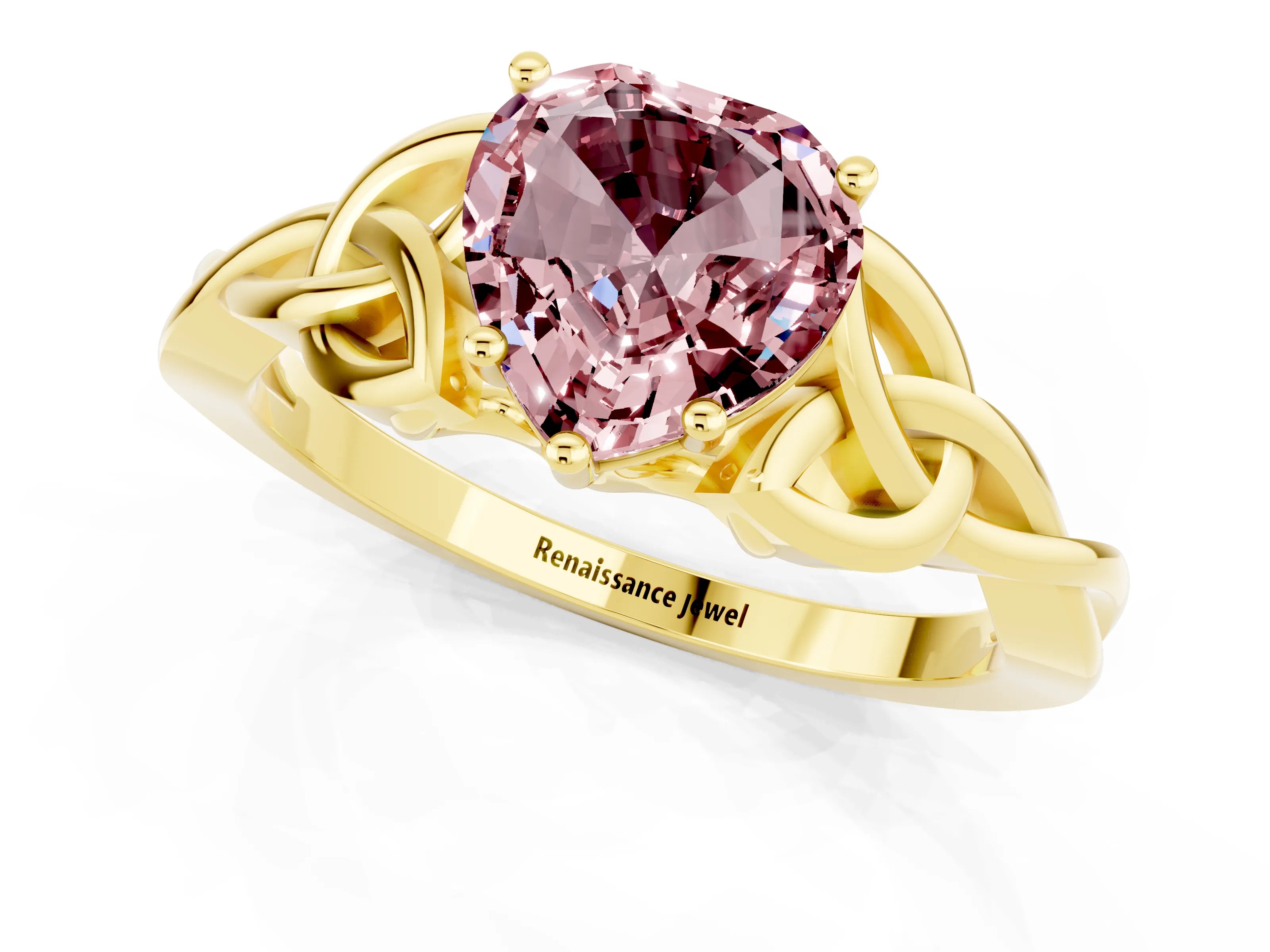 Yellow gold Heart Cut Morganite Solitaire Engagement Ring with Celtic Knot Band and Four-Prong Setting_1