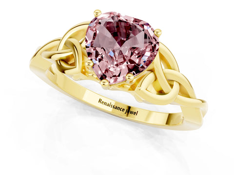 Yellow gold Heart Cut Morganite Solitaire Engagement Ring with Celtic Knot Band and Four-Prong Setting_1