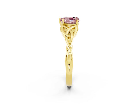 Yellow gold Heart Cut Morganite Solitaire Engagement Ring with Celtic Knot Band and Four-Prong Setting_2