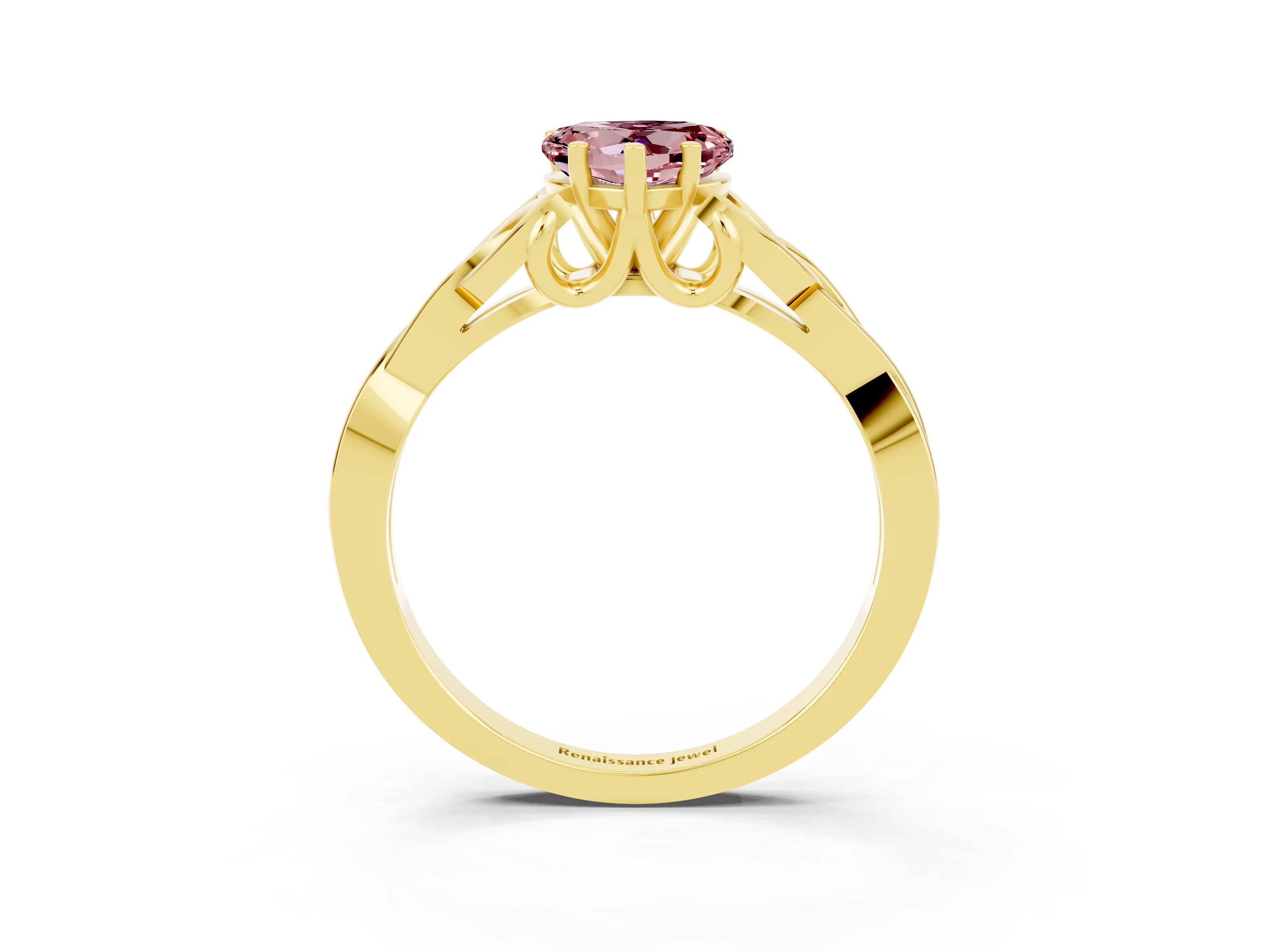 Yellow gold Heart Cut Morganite Solitaire Engagement Ring with Celtic Knot Band and Four-Prong Setting_3