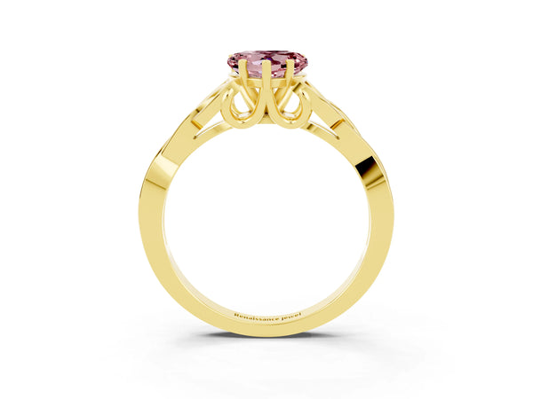 Yellow gold Heart Cut Morganite Solitaire Engagement Ring with Celtic Knot Band and Four-Prong Setting