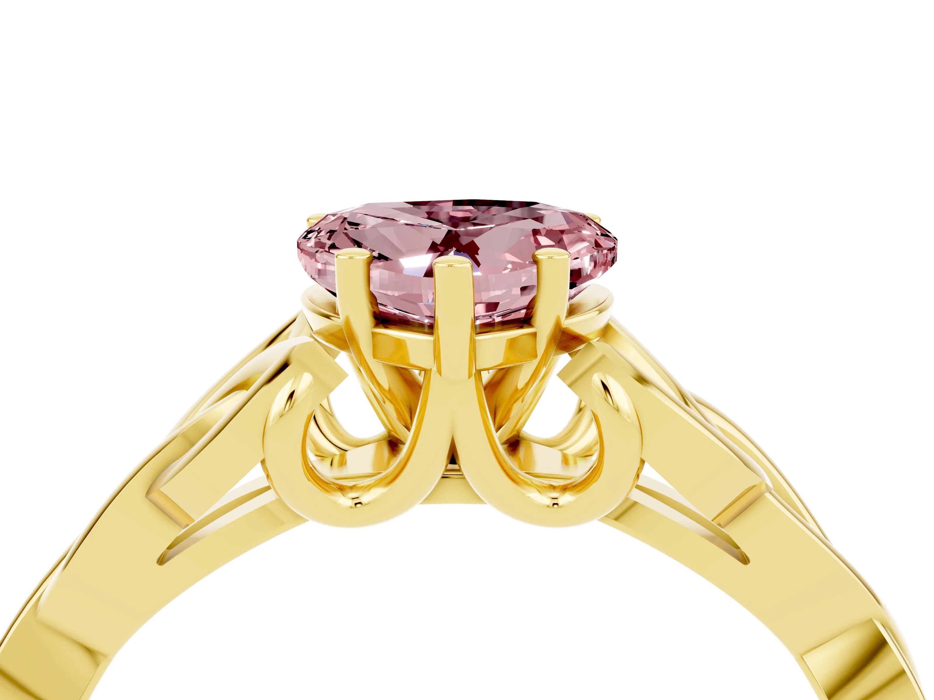 Yellow gold Heart Cut Morganite Solitaire Engagement Ring with Celtic Knot Band and Four-Prong Setting_4