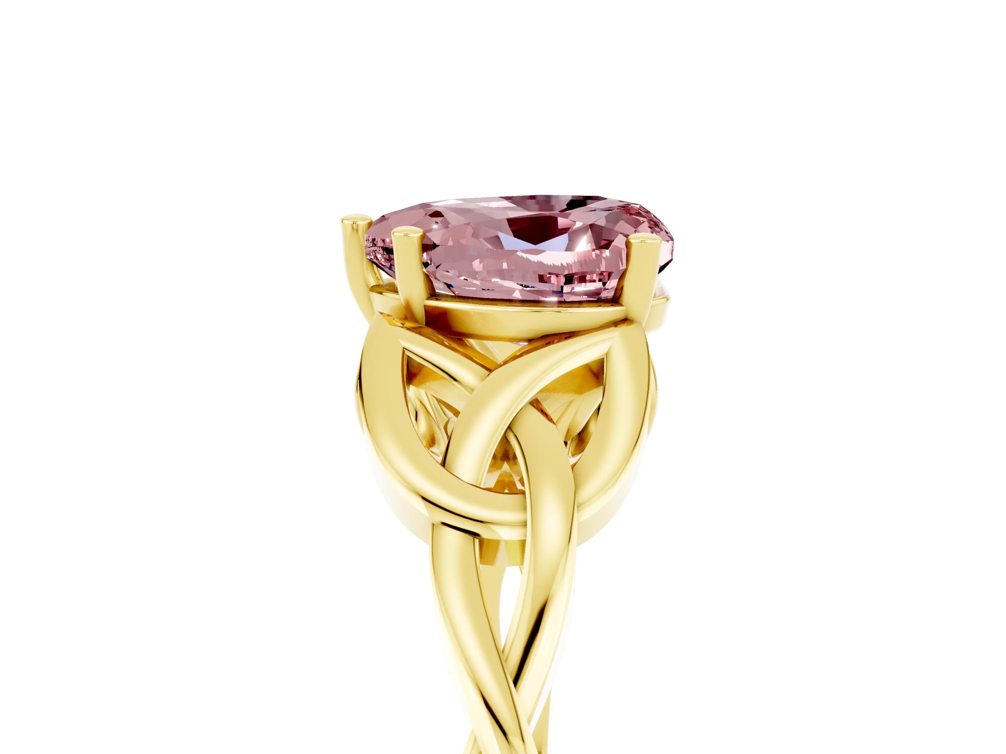 Yellow gold Heart Cut Morganite Solitaire Engagement Ring with Celtic Knot Band and Four-Prong Setting_5