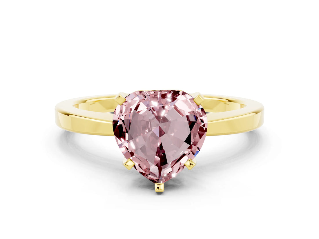 Yellow gold Heart Cut Morganite Solitaire Engagement Ring with Classic Band and Four-Prong Setting_24