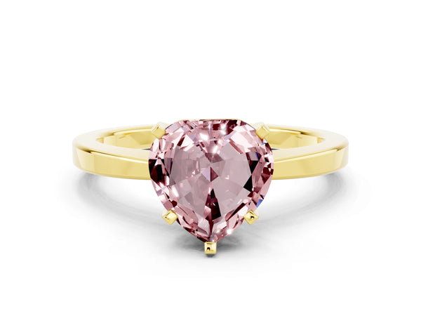 Yellow gold Heart Cut Morganite Solitaire Engagement Ring with Classic Band and Four-Prong Setting