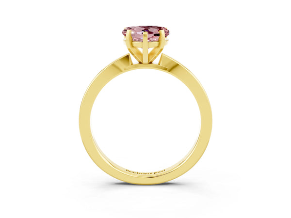 Yellow gold Heart Cut Morganite Solitaire Engagement Ring with Classic Band and Four-Prong Setting