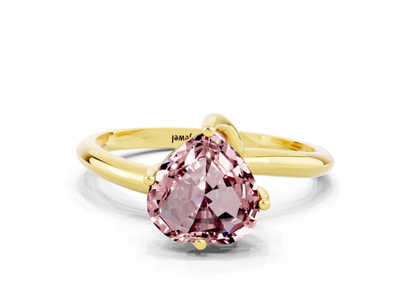 Yellow gold Heart Cut Morganite Solitaire Engagement Ring with Four-Prong Setting and Classic Band