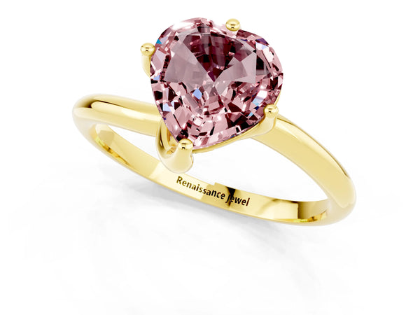 Yellow gold Heart Cut Morganite Solitaire Engagement Ring with Four-Prong Setting and Classic Band