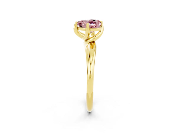 Yellow gold Heart Cut Morganite Solitaire Engagement Ring with Four-Prong Setting and Classic Band