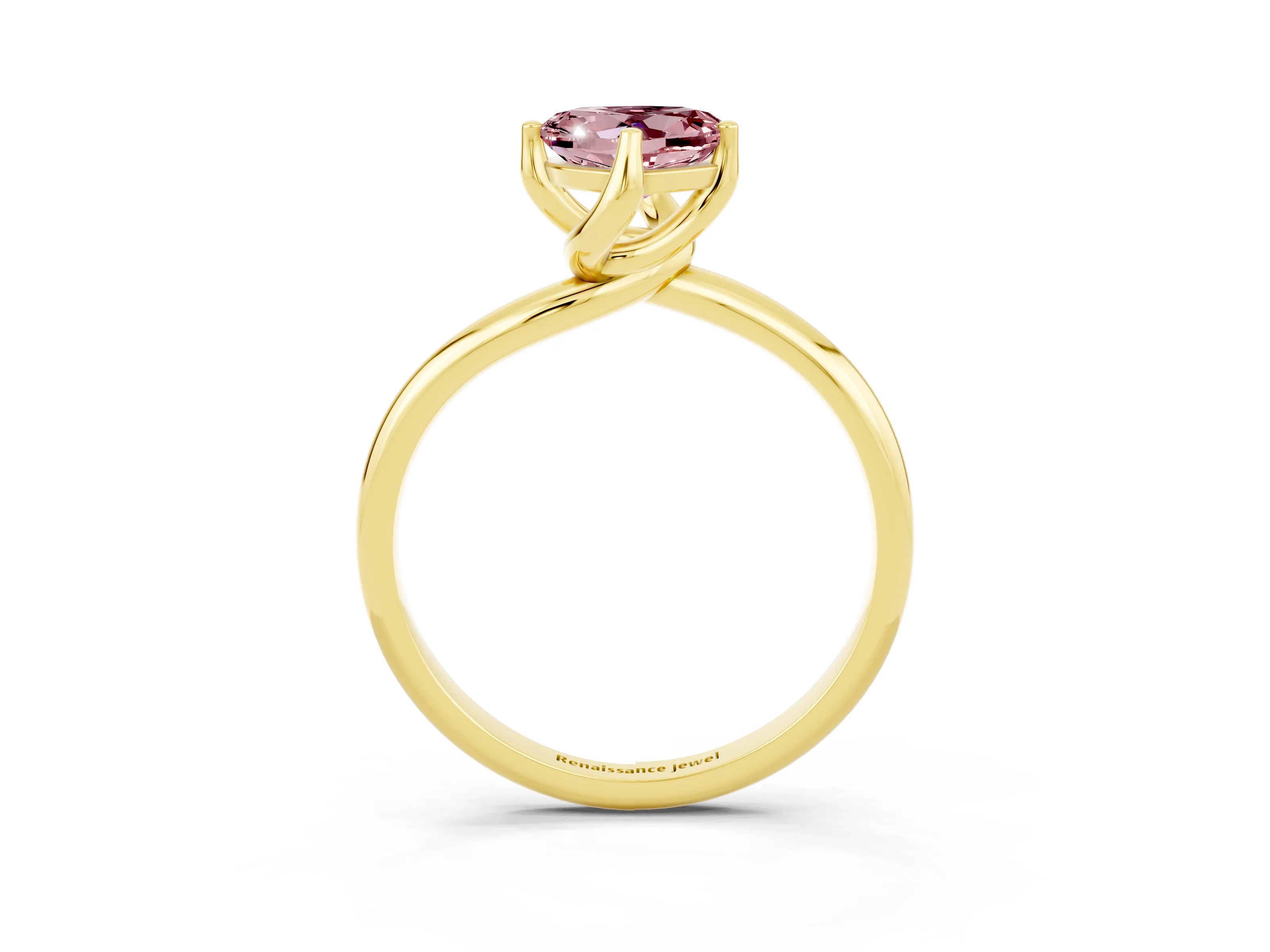 Yellow gold Heart Cut Morganite Solitaire Engagement Ring with Four-Prong Setting and Classic Band_15