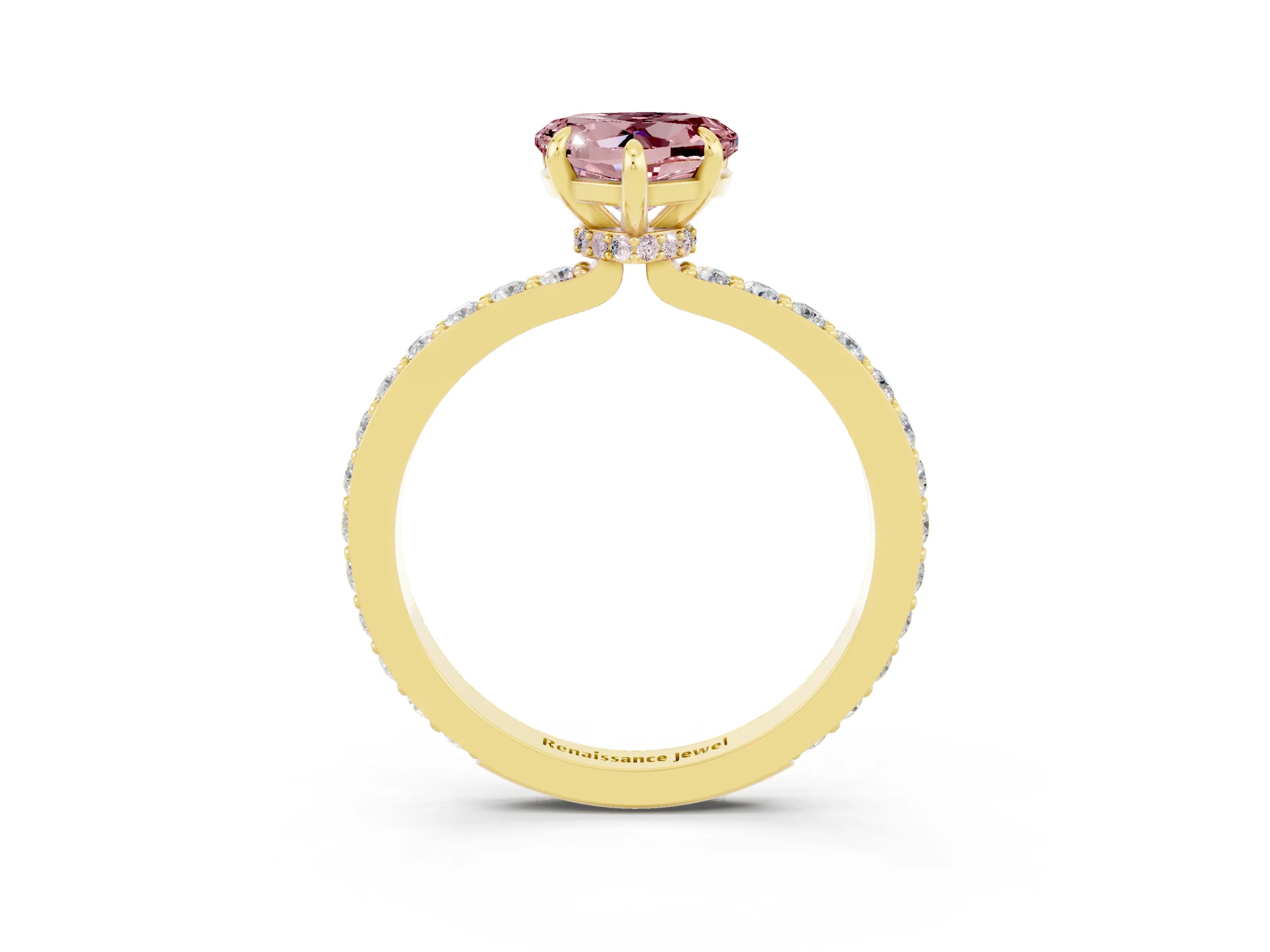 Yellow gold Heart Cut Morganite Solitaire Engagement Ring with Pavé Band and Four-Prong Setting_3