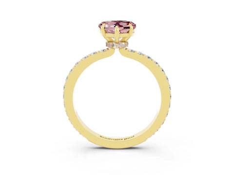 Yellow gold Heart Cut Morganite Solitaire Engagement Ring with Pavé Band and Four-Prong Setting_3