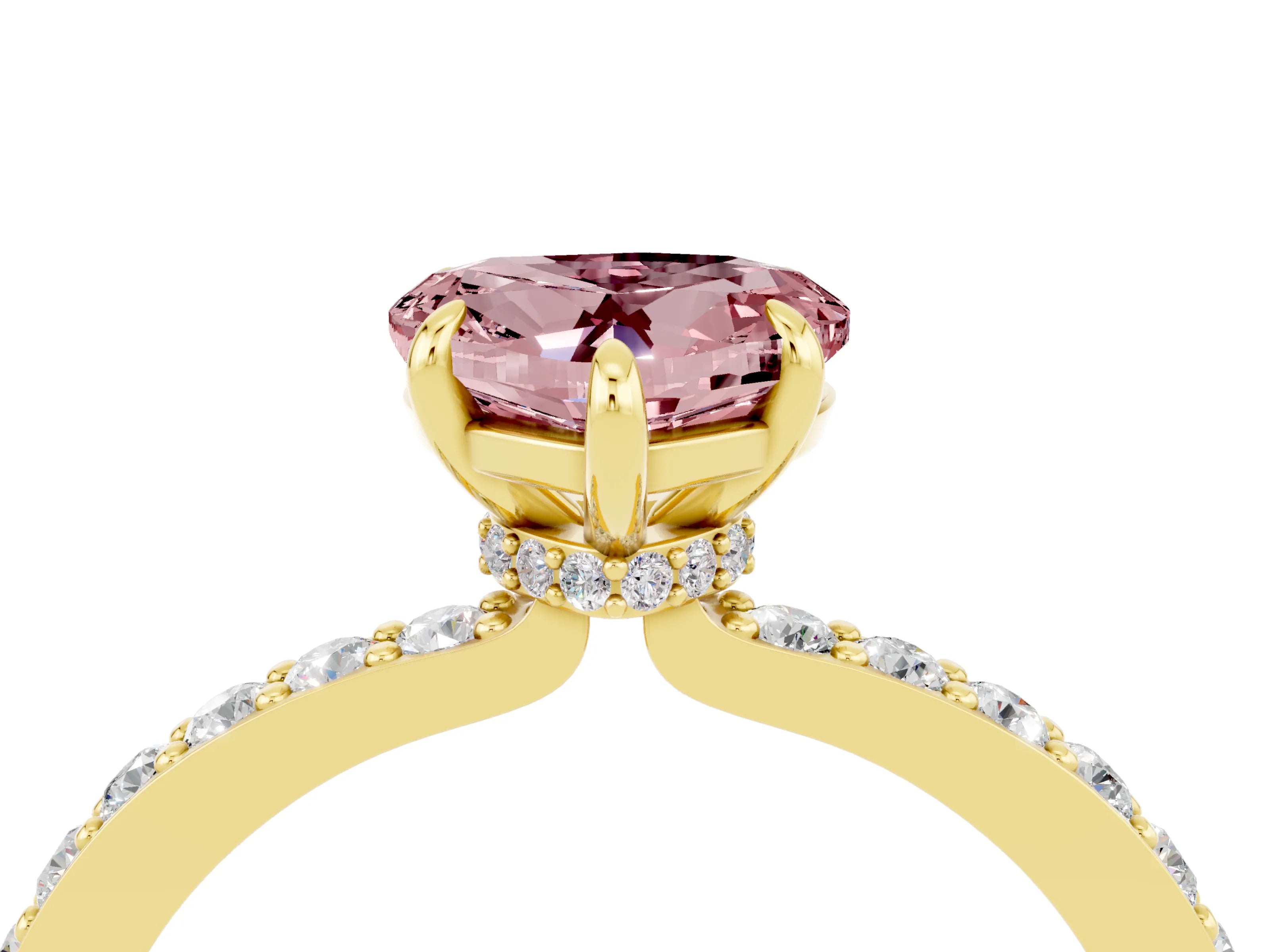 Yellow gold Heart Cut Morganite Solitaire Engagement Ring with Pavé Band and Four-Prong Setting_4