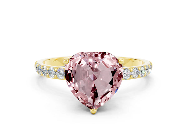 Yellow gold Heart Cut Morganite Solitaire Engagement Ring with Round  Pavé Band and Prong Setting