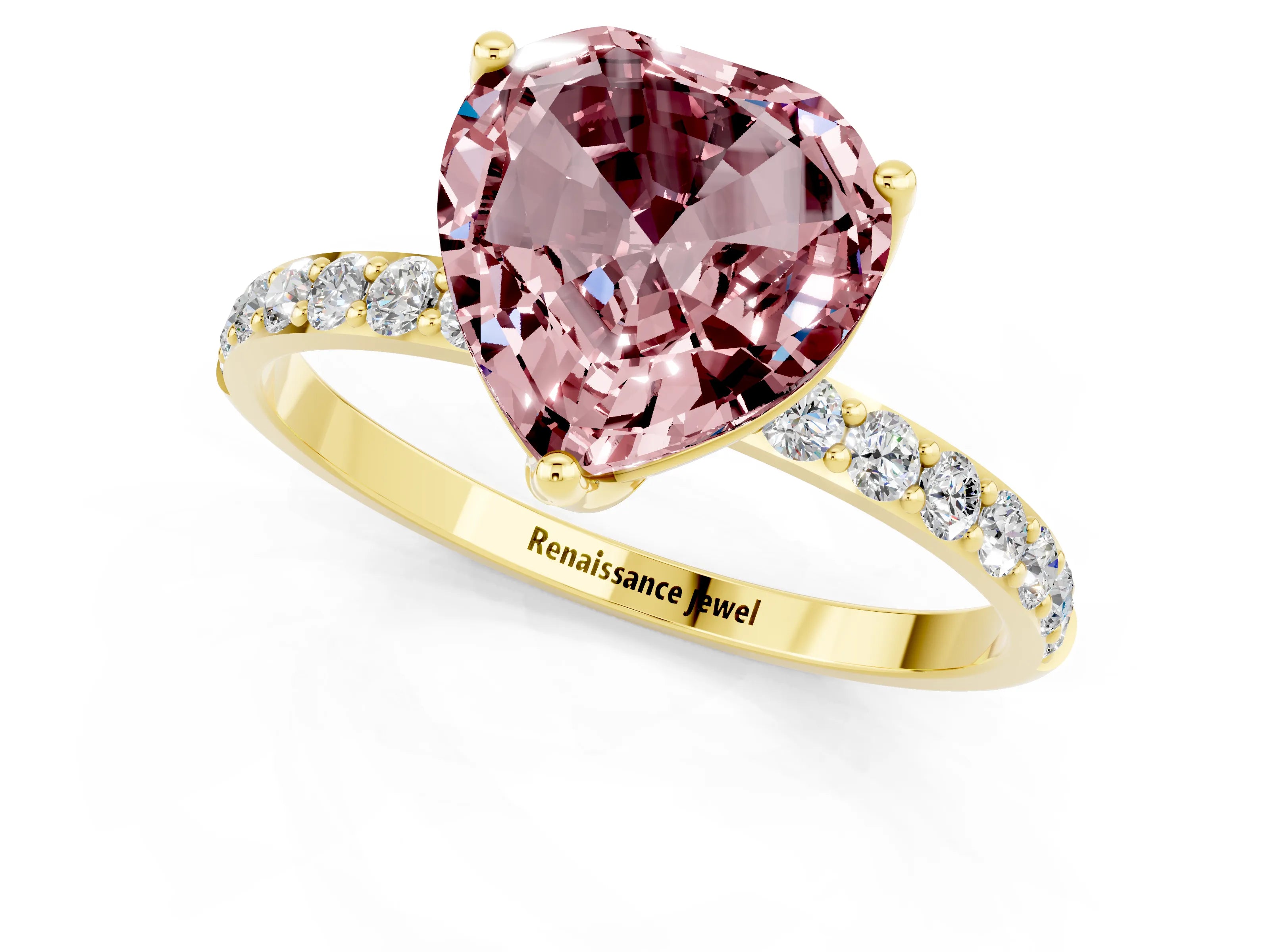 Yellow gold Heart Cut Morganite Solitaire Engagement Ring with Pavé Band and Prong Setting_1