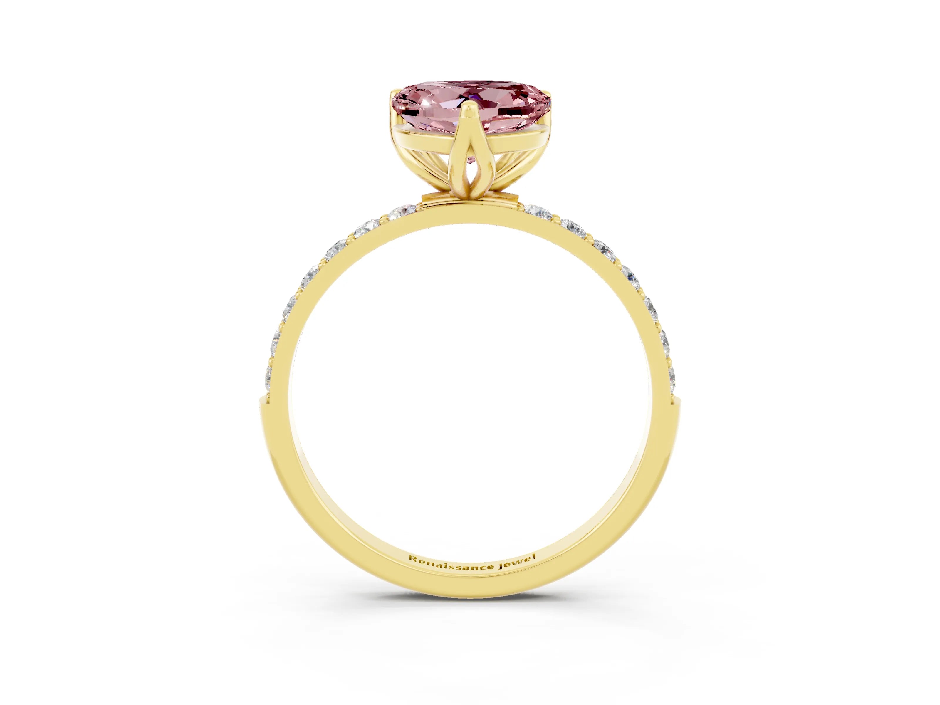 Yellow gold Heart Cut Morganite Solitaire Engagement Ring with Pavé Band and Prong Setting_3