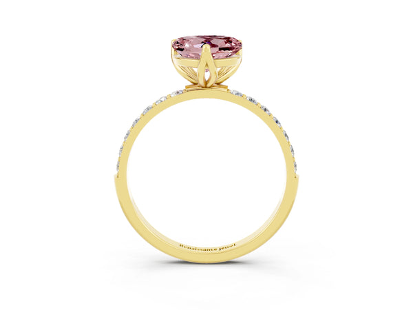 Yellow gold Heart Cut Morganite Solitaire Engagement Ring with Round  Pavé Band and Prong Setting