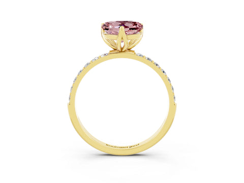 Yellow gold Heart Cut Morganite Solitaire Engagement Ring with Pavé Band and Prong Setting_3