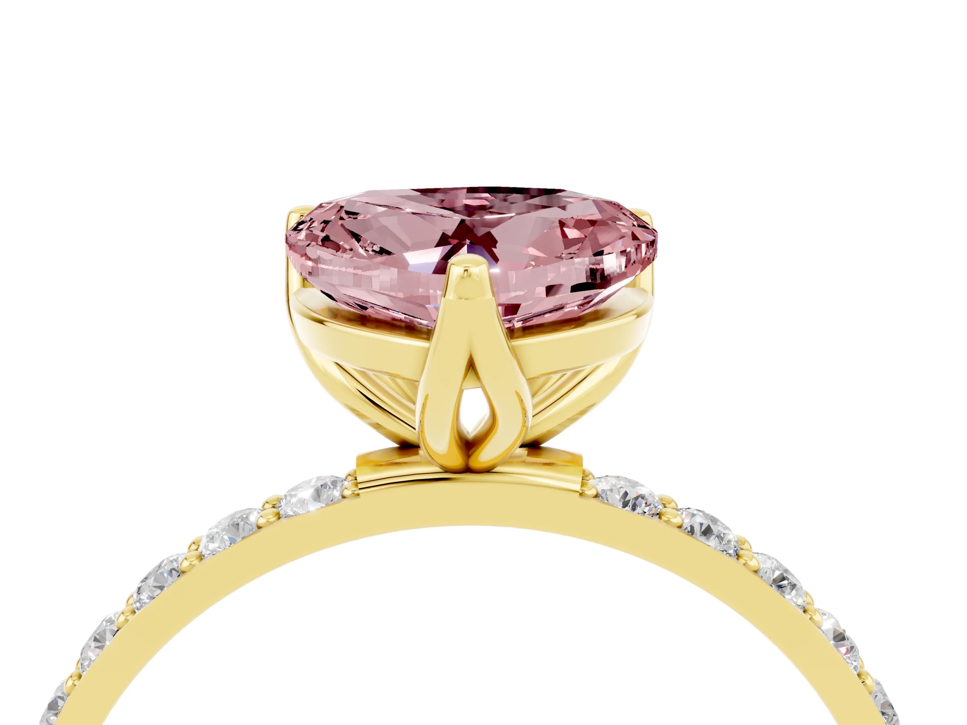 Yellow gold Heart Cut Morganite Solitaire Engagement Ring with Pavé Band and Prong Setting_4