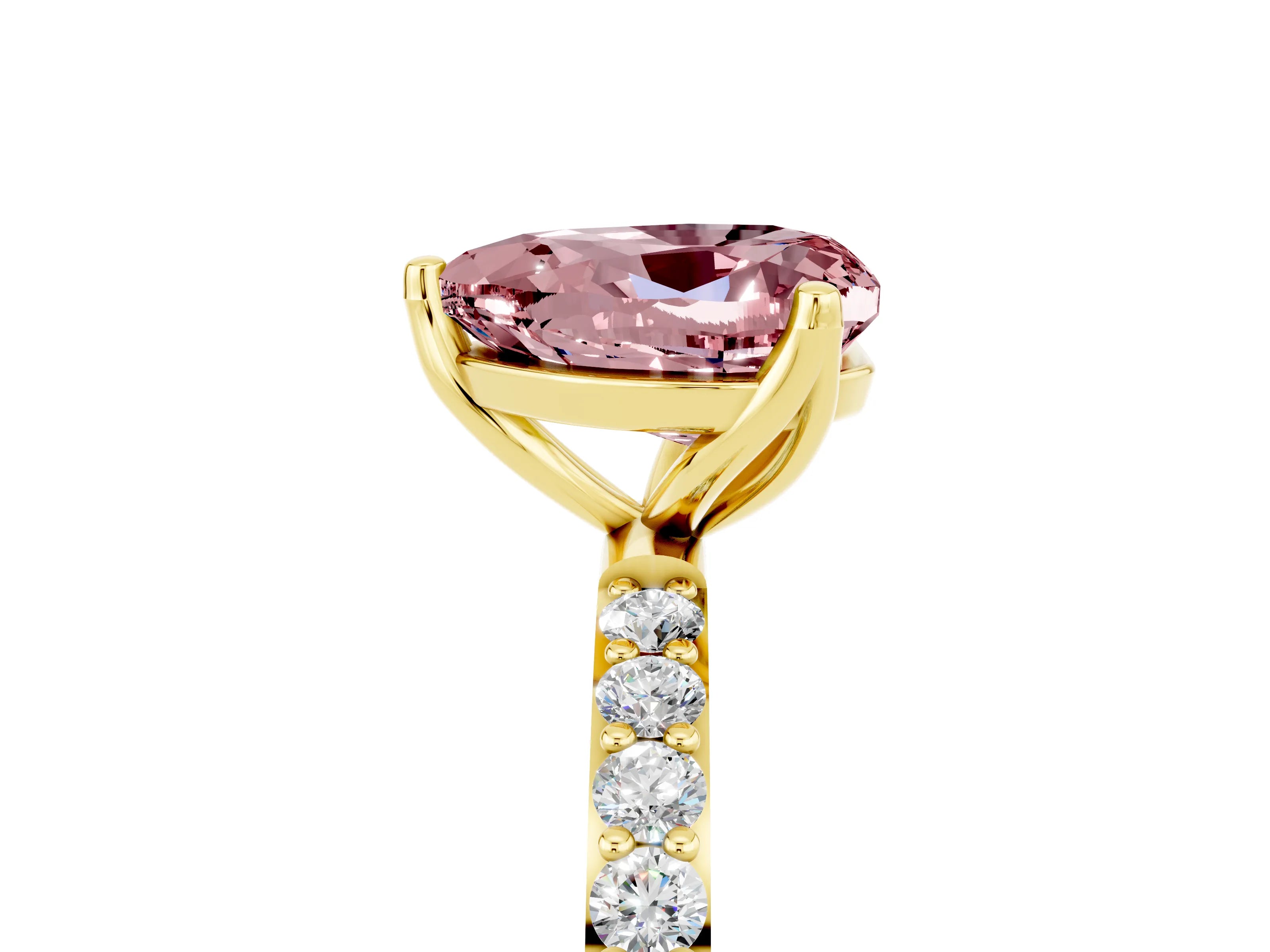 Yellow gold Heart Cut Morganite Solitaire Engagement Ring with Pavé Band and Prong Setting_5