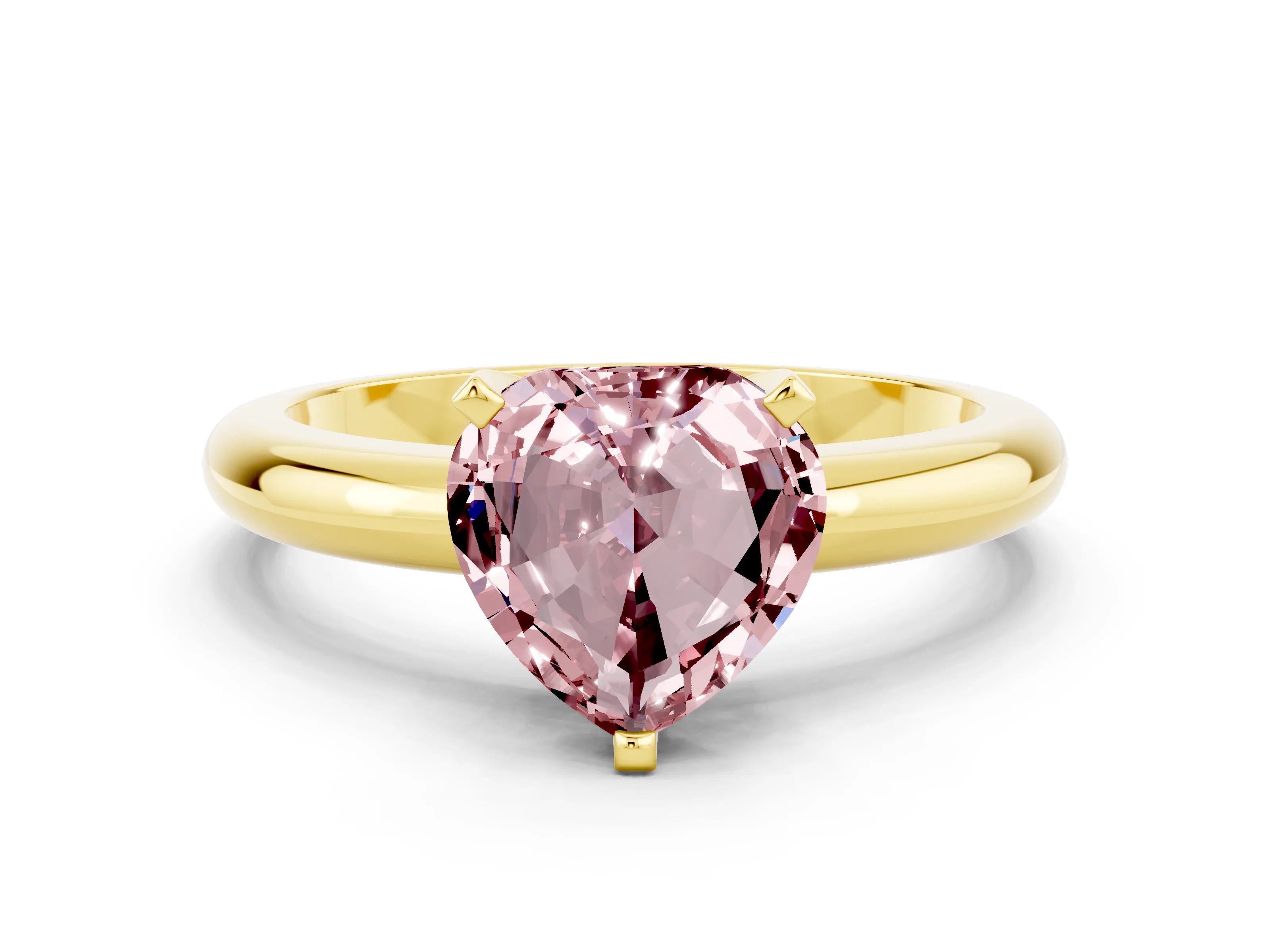 Yellow gold Heart Cut Morganite Solitaire Engagement Ring with Round Band and Four-Prong Setting
