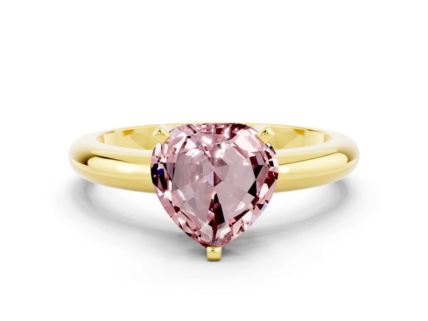 Yellow gold Heart Cut Morganite Solitaire Engagement Ring with Round Band and Four-Prong Setting