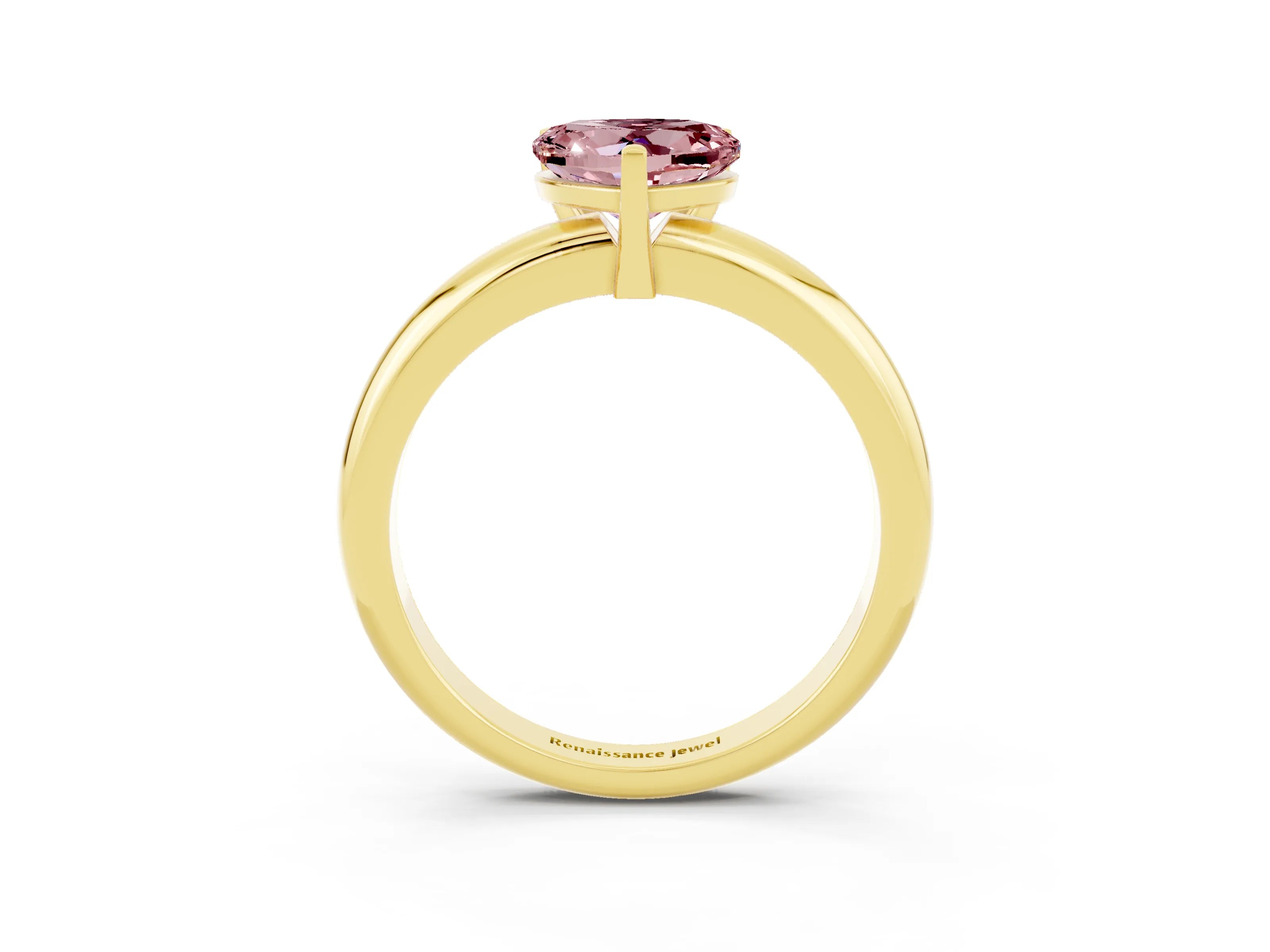Yellow gold Heart Cut Morganite Solitaire Engagement Ring with Round Band and Four-Prong Setting_3