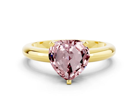 Yellow gold Heart Cut Morganite Solitaire Engagement Ring with Round Band and Four-Prong Setting