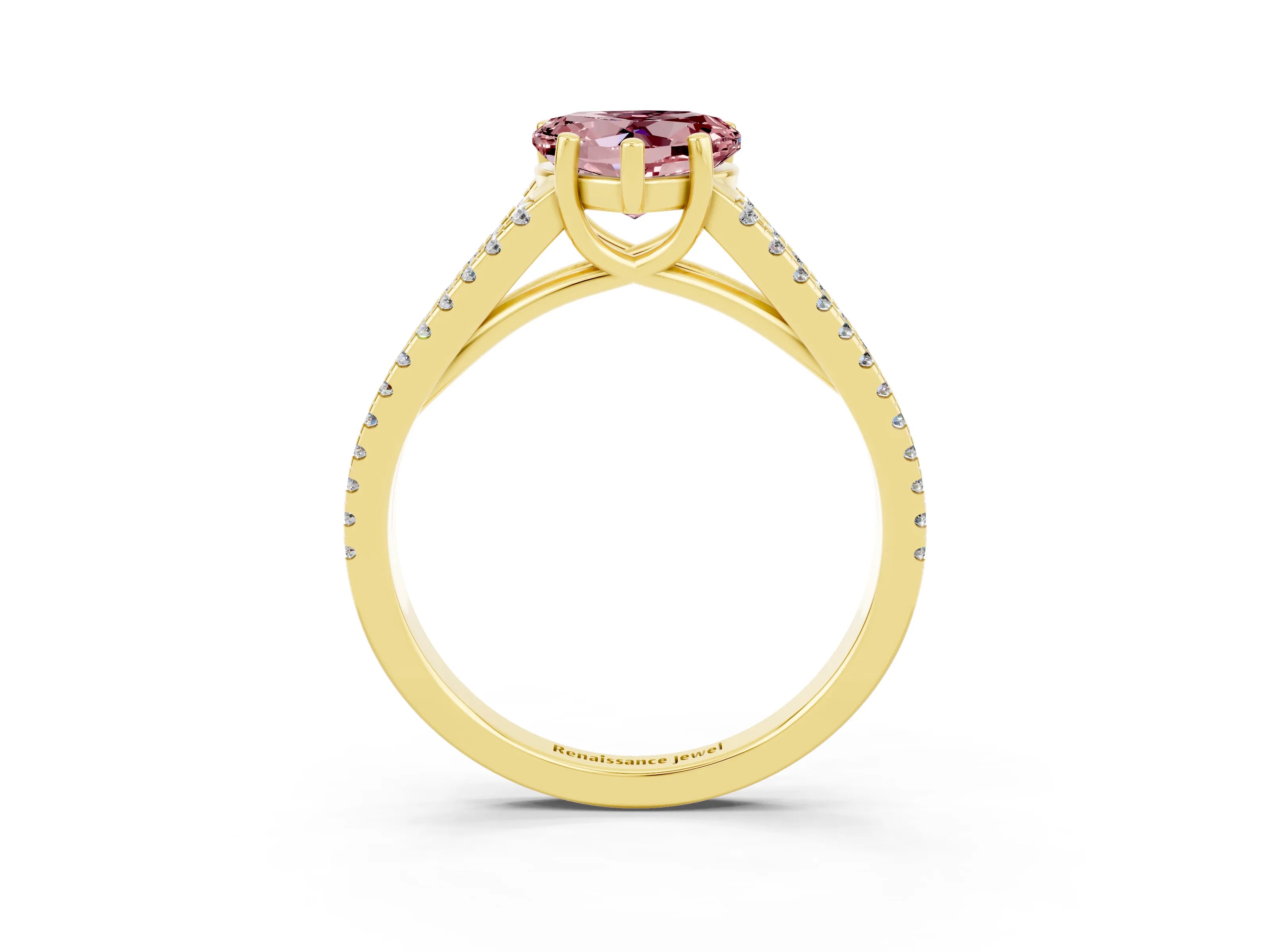 Yellow gold Heart Cut Morganite Solitaire Engagement Ring with Split Shank Pavé Band_3