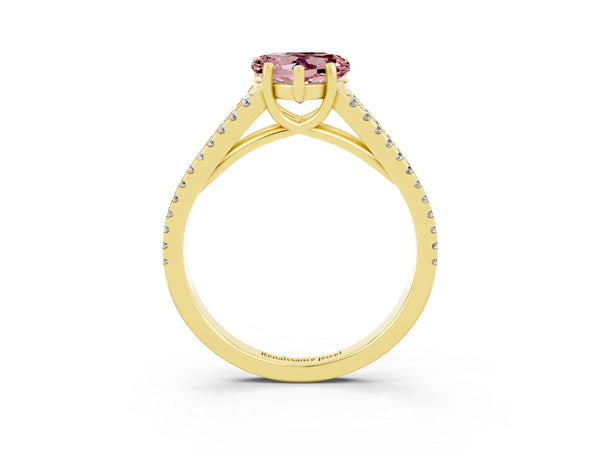 Yellow gold Heart Cut Morganite Solitaire Engagement Ring with Split Shank Pavé Band
