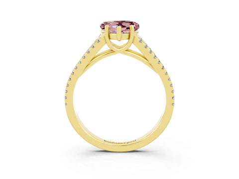 Yellow gold Heart Cut Morganite Solitaire Engagement Ring with Split Shank Pavé Band_3