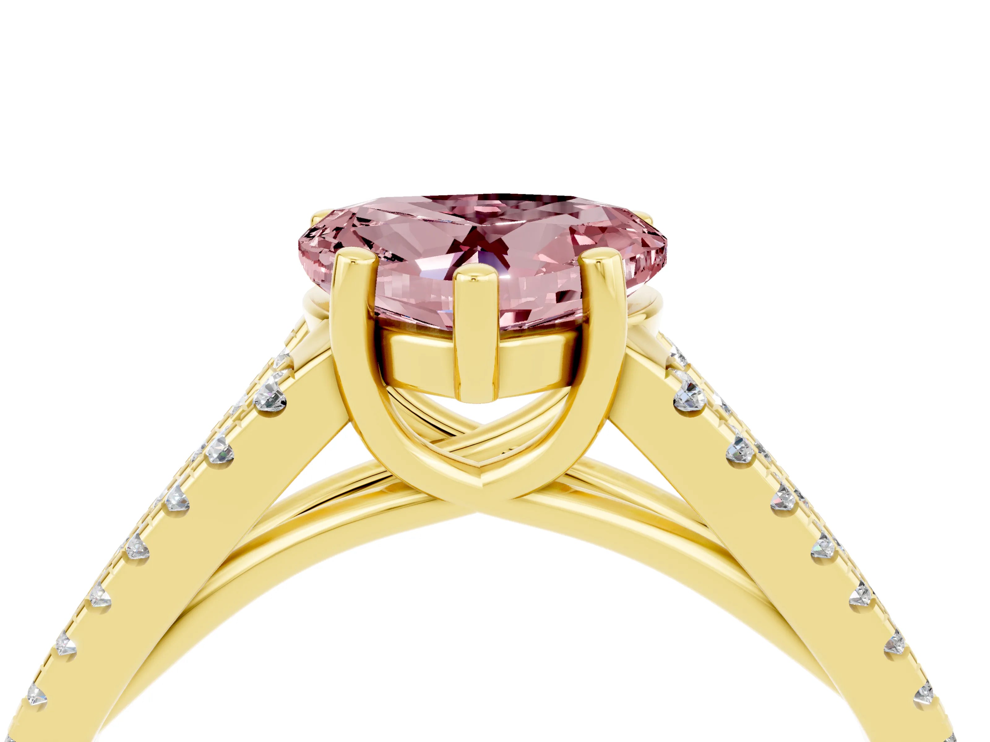 Yellow gold Heart Cut Morganite Solitaire Engagement Ring with Split Shank Pavé Band_4