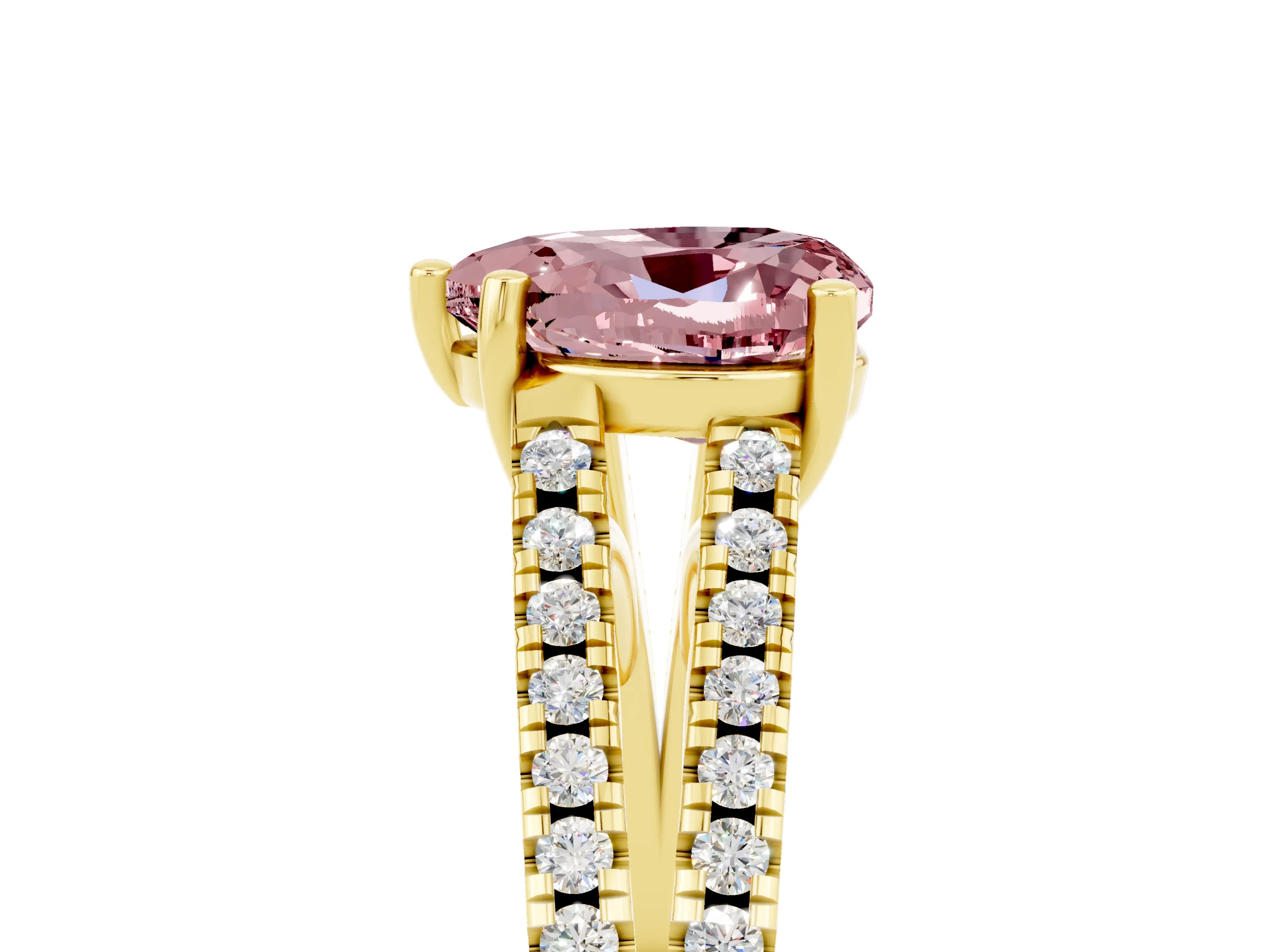 Yellow gold Heart Cut Morganite Solitaire Engagement Ring with Split Shank Pavé Band_5